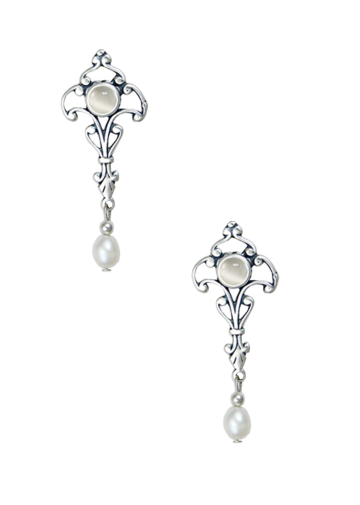 Sterling Silver Romantic Victorian Drop Dangle Earrings With White Moonstone